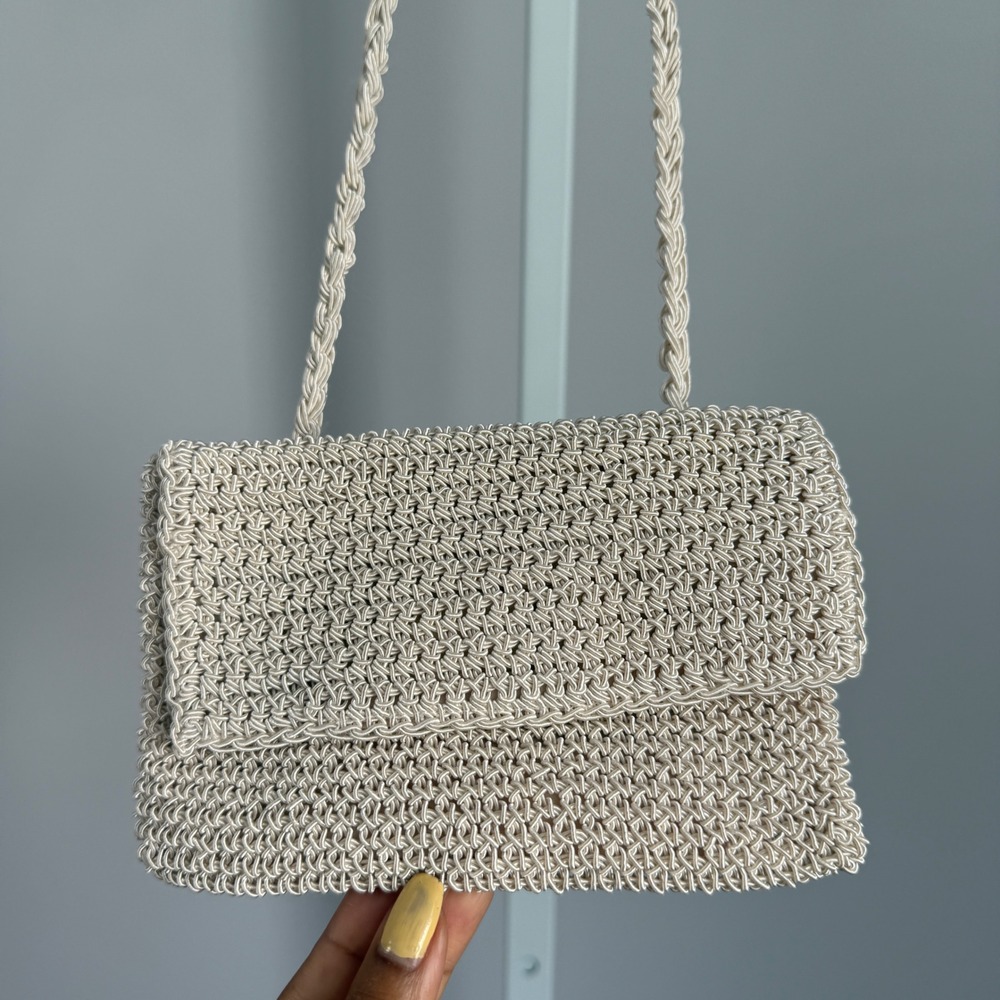 Paloma Wool Woven Baguette Purse Beige Cotton Viscose Clutch Shoulder Bag‎